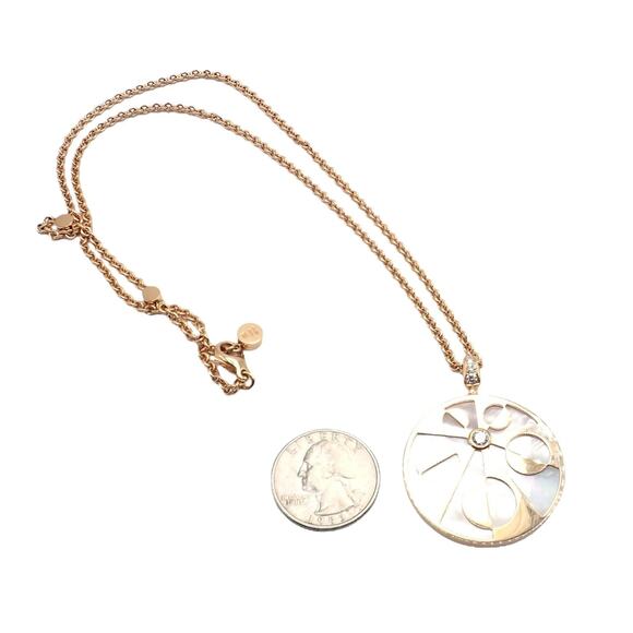 Rare! Bvlgari Bulgari Intarsio 18k Rose Gold Diamond Mother of Pearl Necklace - Picture 8 of 14